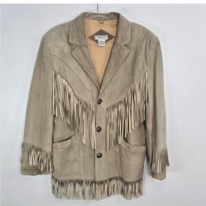 Vintage Cambridge Dry Goods Suede Fringe Western Jacket Tan Leather L